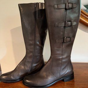 Gray, heeled, leather boots. High rise, Women's size 11-11.5, ecco brand
